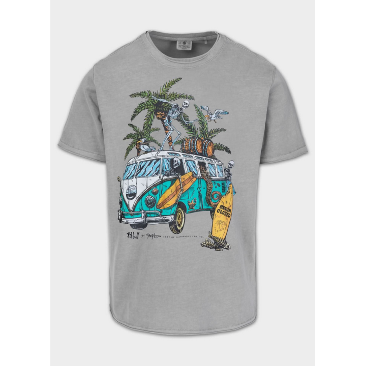 Men's Washed Raw Denim T-Shirt OPEN BEACH PIT BULL WEST COAST - 1 buty zapaśnicze ubrania kostiumy